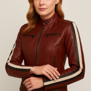 Premium Women's Reddish-Brown Leather Biker Jacket