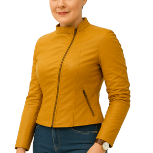 Women’s Trendy Yellow Leather Biker Jacket