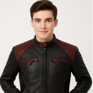New Black and Maroon Leather Jacket for Men
