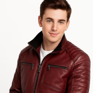 New Stylish Men Maroon Quilted Bomber Leather Jacket