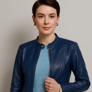 New Women’s Classic Blue Leather Jacket