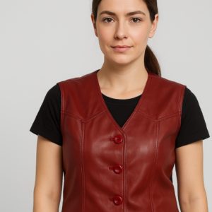 New Women's Genuine Red Leather Vest